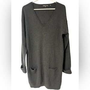 Vince Grey V-Neck Tunic Sweater w/ Pockets | Longline Soft Knit | Size M